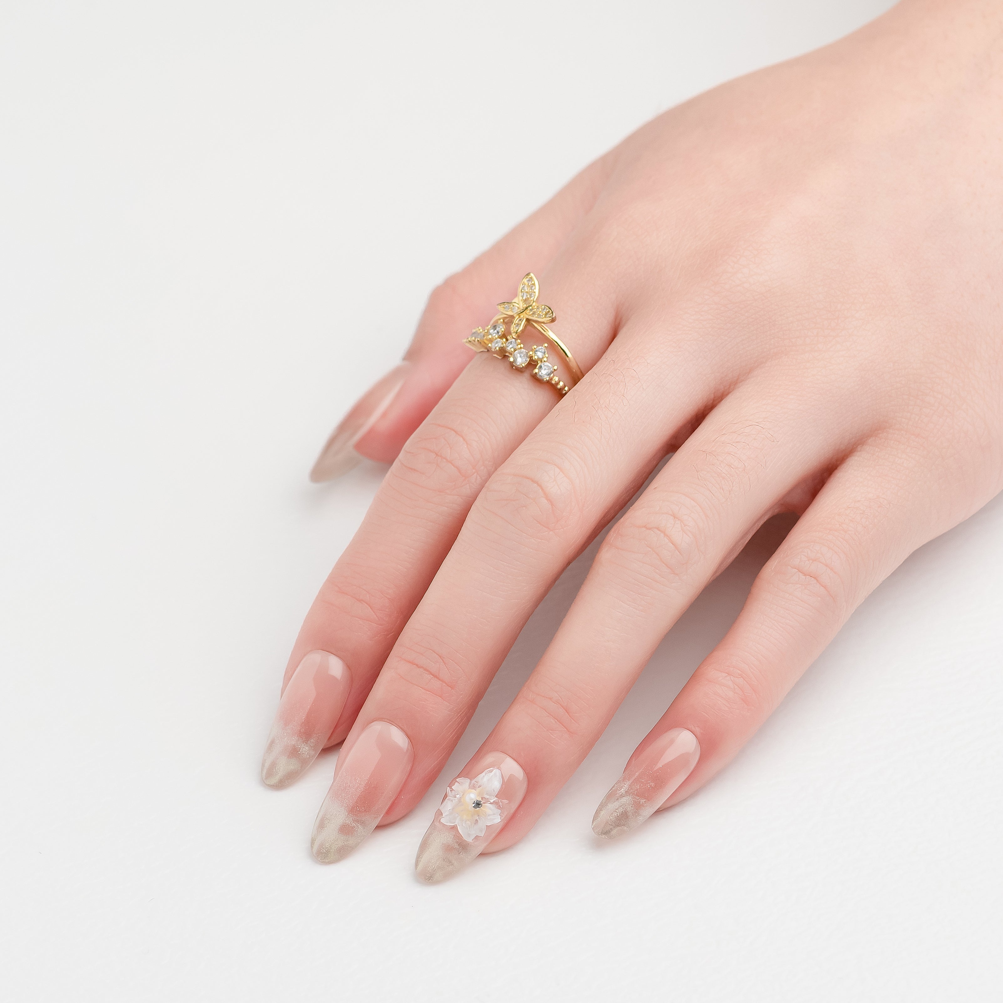 OUROBOROS シアーピンク×ゴールドフラワーネイル -F05