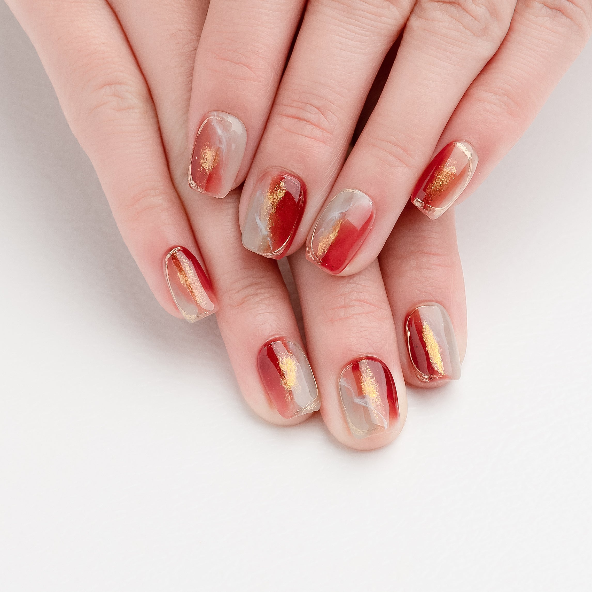 OUROBOROS レッドオレンジグラデーションネイル -F06